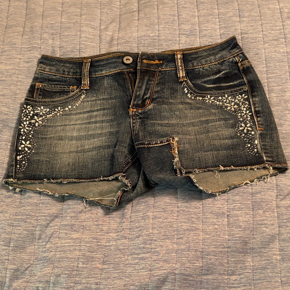 Arizona Jean Company Dark Blue Denim Shorts with Rhinestone Accents